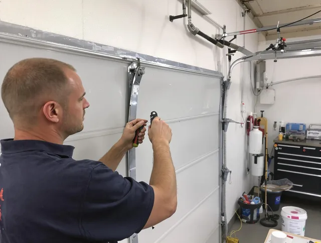 Before and after garage door dent repair by Maywood Garage Door Repair in Maywood