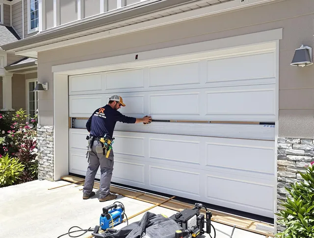 Maywood Garage Door Repair team performing complete garage door replacement at Maywood residence