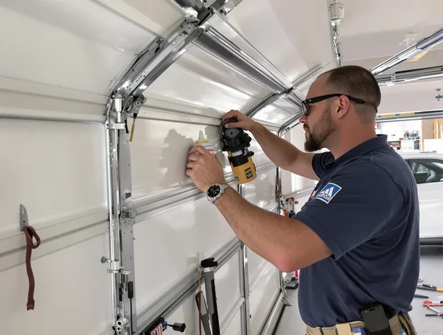 Maywood Garage Door Repair technician quieting a noisy garage door in Maywood