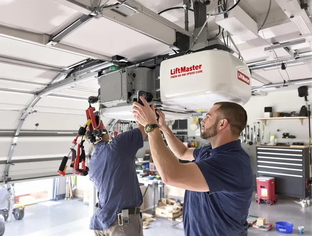 Maywood Garage Door Repair technician performing advanced diagnostics on garage opener in Maywood